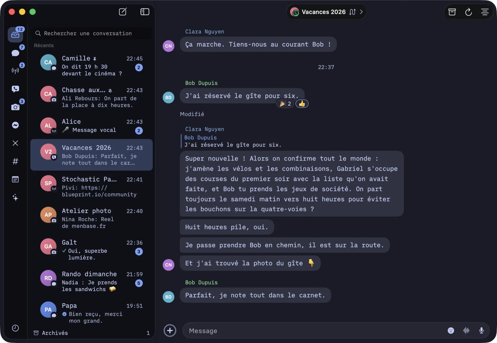 L’inbox en thème sombre « Encre de nuit »